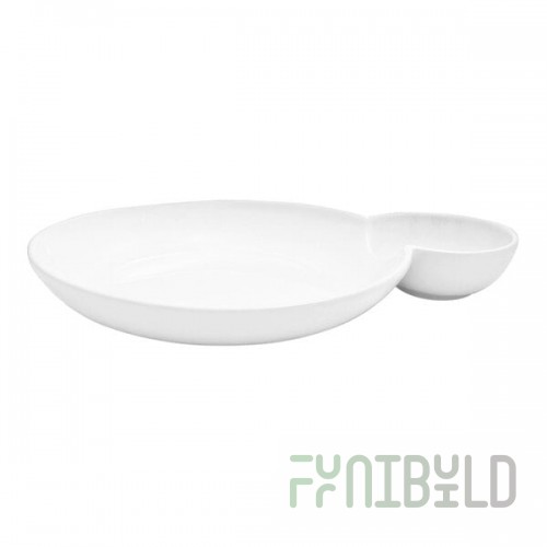 Front of the House Harmony Bento 32 oz. Bright White 2-Compartment Round Porcelain Bowl - 6/Case