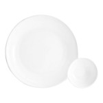 Front of the House Harmony Bento 32 oz. Bright White 2-Compartment Round Porcelain Bowl - 6/Case