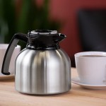 Service Ideas Brew 'N' Pour 64.2 oz. Stainless Steel Coffee Carafe / Server with Black Clock Lid BNP19V4