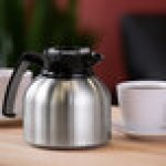 Service Ideas Brew 'N' Pour 64.2 oz. Stainless Steel Coffee Carafe / Server with Black Clock Lid BNP19V4