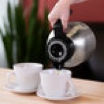Service Ideas Brew 'N' Pour 64.2 oz. Stainless Steel Coffee Carafe / Server with Black Clock Lid BNP19V4