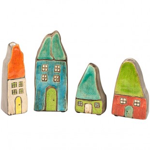 Kalalou 4-Piece Multicolor Ceramic House Bud Vase Set Kalalou 4-Piece Multicolor Ceramic House Bud Vase Set