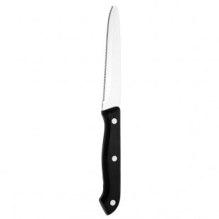 Walco Kansas City from Steelite International WL680527 Stainless Steel Serrated Round Tip Steak Knife with Black Delrin Handle - 12/Case Walco Kansas City from Steelite International WL680527 Stainless Steel Serrated Round Tip Steak Knife with Black Delrin Handle - 12/Case