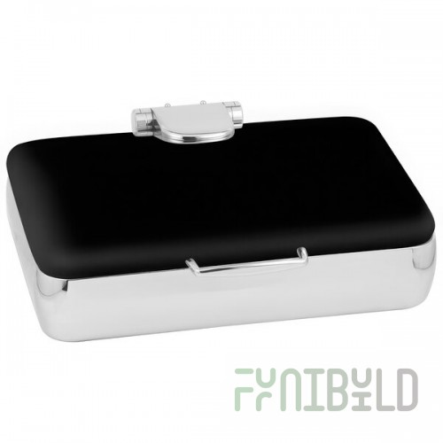 Eastern Tabletop 3995MB Jazz Rock 8 Qt. Rectangular Black Coated Stainless Steel Induction Chafer with Hinged Dome Cover