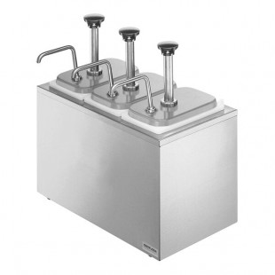Server Stainless Steel Countertop Pump Dispenser with 3 Fountain Jars and 3 Stainless Steel Pumps