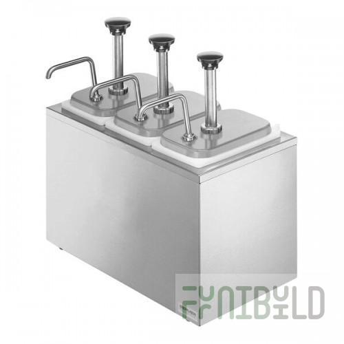 Server Stainless Steel Countertop Pump Dispenser with 3 Fountain Jars and 3 Stainless Steel Pumps