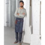 Mercer Culinary M63204DEN Metro Edge Wyatt Indigo Draper Denim Bistro Apron with Brown Leather Details, Towel Holder, and 3 Pockets - 25 1/2 Mercer Culinary M63204DEN Metro Edge Wyatt Indigo Draper Denim Bistro Apron with Brown Leather Details, Towel Holder, and 3 Pockets - 25 1/2