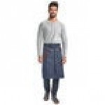 Mercer Culinary M63204DEN Metro Edge Wyatt Indigo Draper Denim Bistro Apron with Brown Leather Details, Towel Holder, and 3 Pockets - 25 1/2 Mercer Culinary M63204DEN Metro Edge Wyatt Indigo Draper Denim Bistro Apron with Brown Leather Details, Towel Holder, and 3 Pockets - 25 1/2