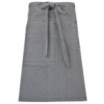 Mercer Culinary M63204DEN Metro Edge Wyatt Indigo Draper Denim Bistro Apron with Brown Leather Details, Towel Holder, and 3 Pockets - 25 1/2 Mercer Culinary M63204DEN Metro Edge Wyatt Indigo Draper Denim Bistro Apron with Brown Leather Details, Towel Holder, and 3 Pockets - 25 1/2