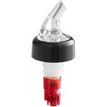 TableCraft 1 oz. Clear Spout / Red Tail Measured Liquor Pourer with Collar 4246A - 12/Pack
