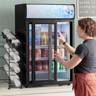 Avantco CSM-4-HC Black Customizable Countertop Display Refrigerator with Sliding Door and Merchandising Panel