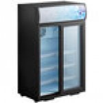 Avantco CSM-4-HC Black Customizable Countertop Display Refrigerator with Sliding Door and Merchandising Panel