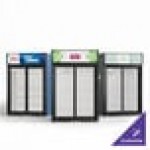 Avantco CSM-4-HC Black Customizable Countertop Display Refrigerator with Sliding Door and Merchandising Panel