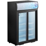 Avantco CSM-4-HC Black Customizable Countertop Display Refrigerator with Sliding Door and Merchandising Panel