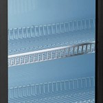 Avantco CSM-4-HC Black Customizable Countertop Display Refrigerator with Sliding Door and Merchandising Panel