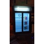 Avantco CSM-4-HC Black Customizable Countertop Display Refrigerator with Sliding Door and Merchandising Panel