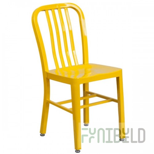 Flash Furniture CH-61200-18-YL-GG Yellow Metal Indoor / Outdoor Chair with Vertical Slat Back