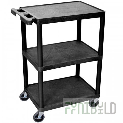 Luxor STC222-B Black 3 Flat Shelf Utility Cart - 24