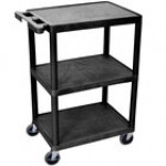 Luxor STC222-B Black 3 Flat Shelf Utility Cart - 24 Luxor STC222-B Black 3 Flat Shelf Utility Cart - 24