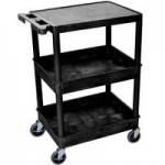 Luxor STC222-B Black 3 Flat Shelf Utility Cart - 24 Luxor STC222-B Black 3 Flat Shelf Utility Cart - 24