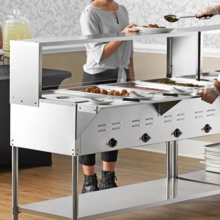 Avantco STE-4MGH Four Pan Open Well Mobile Electric Steam Table with Undershelf and 57