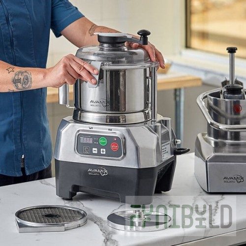 AvaMix Goliath DICE AFPC5SSDC Combination Food Processor with 5 Qt. Stainless Steel Bowl, Continuous Feed, and 4 Discs - 2 hp