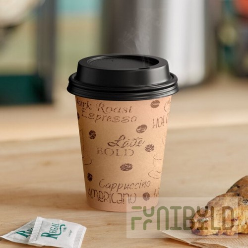 Choice 12 oz. Cafe Print Poly Paper Hot Cup and Lid - 100/Case