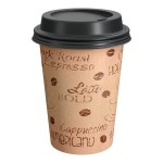 Choice 12 oz. Cafe Print Poly Paper Hot Cup and Lid - 100/Case