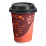 Choice 12 oz. Cafe Print Poly Paper Hot Cup and Lid - 100/Case