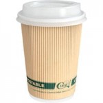 Choice 12 oz. Cafe Print Poly Paper Hot Cup and Lid - 100/Case