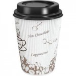 Choice 12 oz. Cafe Print Poly Paper Hot Cup and Lid - 100/Case