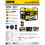 Champion Power Equipment 212 CC Gasoline Powered Portable Generator 200963 - 4,375 / 3,500W, 120V