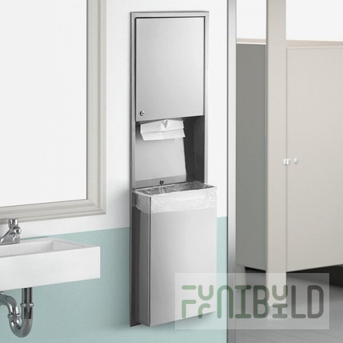 Lavex Stainless Steel C-Fold / Multifold Recessed Paper Towel Dispenser with 12 Gallon Waste Receptacle