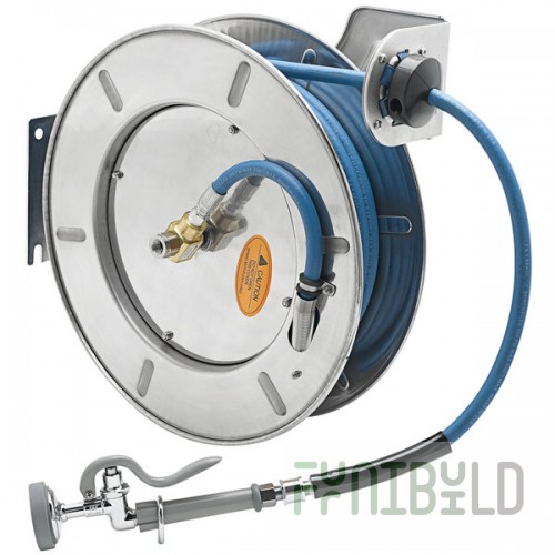 T&S B-7142-01M 50' Open Stainless Steel Hose Reel with B-0107 Spray Valve