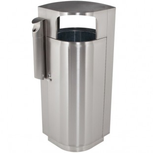 Commercial Zone 78232999 Leafview 40 Gallon Oval Stainless Steel Trash Can with Cigarette Receptacle
