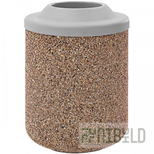 Wausau Tile TF1160 42 Gallon Concrete Round Trash Can with Plastic Pitch-In Lid