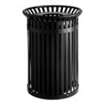 Lancaster Table & Seating 36 Gallon Heavy-Duty Round Brown Steel Slatted Outdoor Trash Can with Flat Lid