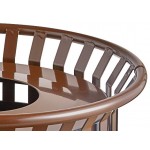 Lancaster Table & Seating 36 Gallon Heavy-Duty Round Brown Steel Slatted Outdoor Trash Can with Flat Lid