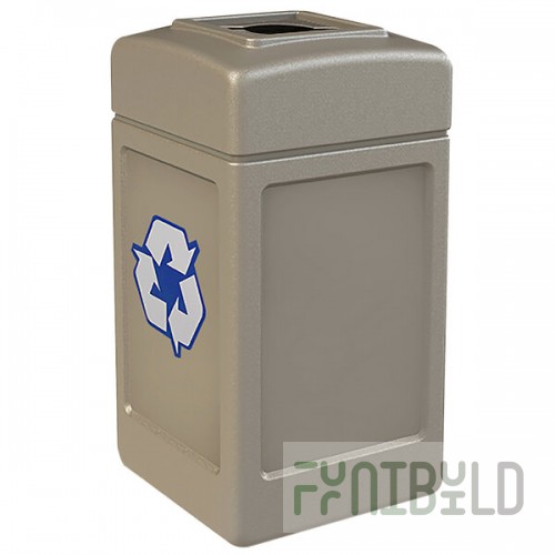 Commercial Zone 746302 Polytec 42 Gallon Beige Square Recycling Bin with Mixed Recycling Slot