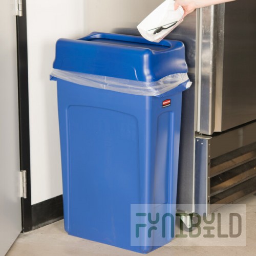 Rubbermaid® Slim Jim 92 Qt. / 23 Gallon Blue Rectangular Trash Can with Blue Drop Shot Lid
