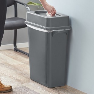 Lavex 16 Gallon Gray Slim Rectangular Trash Can with Drop Shot Lid Lavex 16 Gallon Gray Slim Rectangular Trash Can with Drop Shot Lid