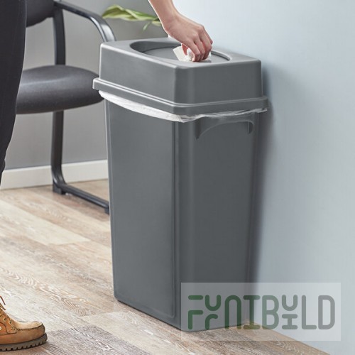 Lavex 16 Gallon Gray Slim Rectangular Trash Can with Drop Shot Lid