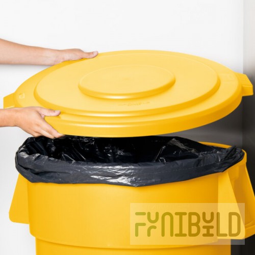 Carlisle 84105604 Bronco 55 Gallon Yellow Flat Round Trash Can Lid