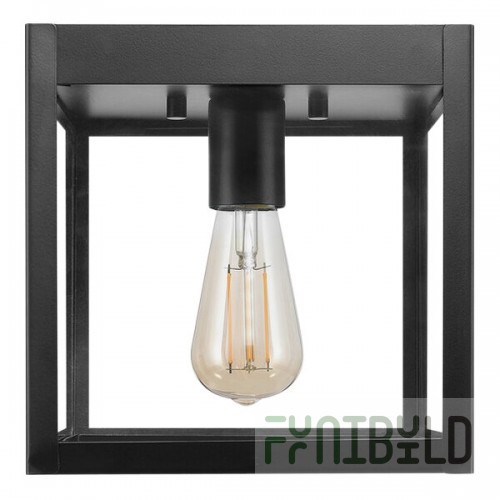 Globe Modern Matte Black Outdoor Flush Mount Light with Cubed Metal Cage and Glass Panes - 120V, 60W