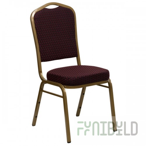 Flash Furniture FD-C01-ALLGOLD-EFE1679-GG Hercules Burgundy Pattern Fabric Crown Back Stackable Banquet Chair with Gold Frame