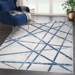 Abani Atlas Collection 4' x 6' Blue / Gray Contemporary Criss Cross Lines Area Rug