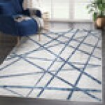 Abani Atlas Collection 4' x 6' Blue / Gray Contemporary Criss Cross Lines Area Rug
