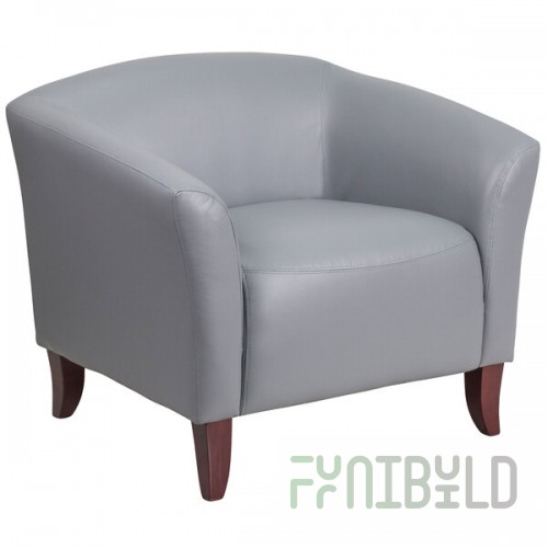 Flash Furniture 111-1-GY-GG Hercules Imperial Gray Leather Chair with Wooden Feet