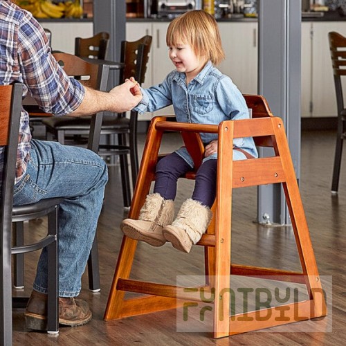 Lancaster Table & Seating Standard Height Wooden High Chair with Walnut Finish - Unassembled