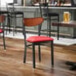 Lancaster Table & Seating Boomerang Black Finish Chair with Red Vinyl Seat and Antique Walnut Wood Back - Unassembled